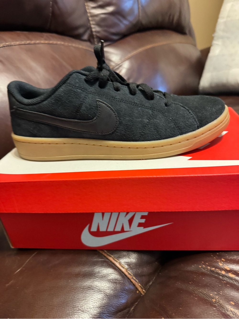 Nike Black Suede Low-Profile Sneakers with Gum Sole